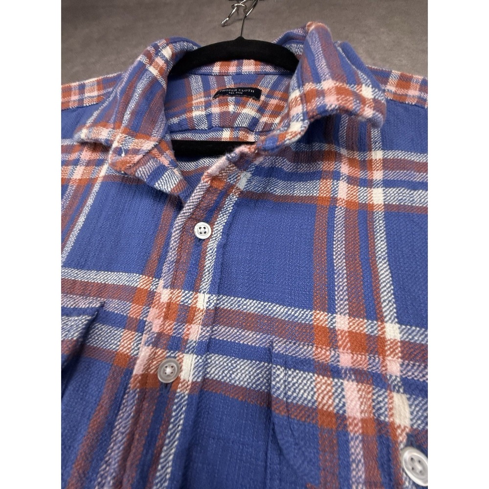 Proper Cloth Mens Flannel Shirt 2XL Relaxed Cotton Plaid Blue Red Workwear - Picture 7 of 10